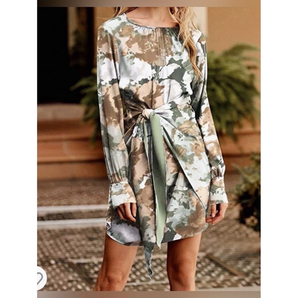 Prettygarden Floral Tie Waist Mini Dress - Size Large